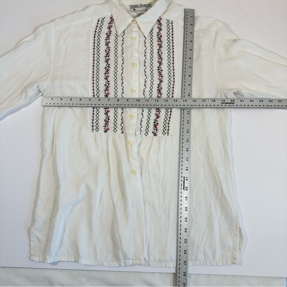 Vintage Gina Peters Medium White Blouse Embroidered Floral Boho Peasant Top - Picture 6 of 6